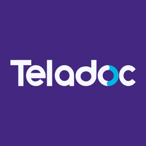 Teladoc company logo with white lettering and purple background