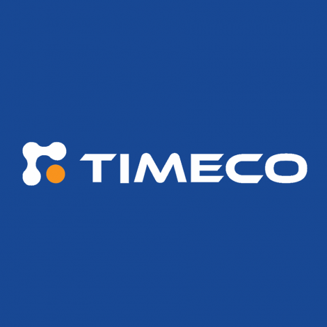 TimeCo logo with white lettering on blue background